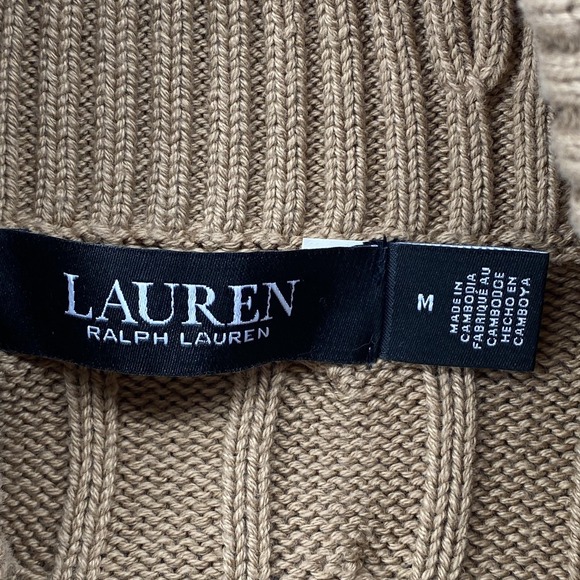 Lauren Ralph Lauren Sweater Womens Medium Beige Cable Knit Wrap Belted Cotton - Picture 4 of 9